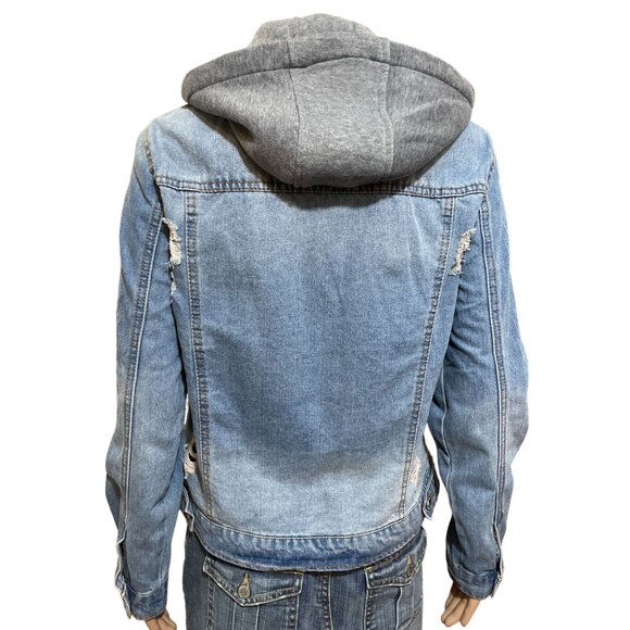 Cavalini Distressed Jeans Jacket with Hoodie Size Small - Picture 3 of 3